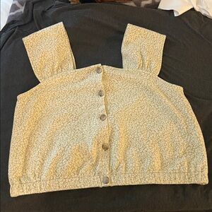 Madewell‎ Floral Jacquard Button-Front Top Size Small XL Faded Seagrass